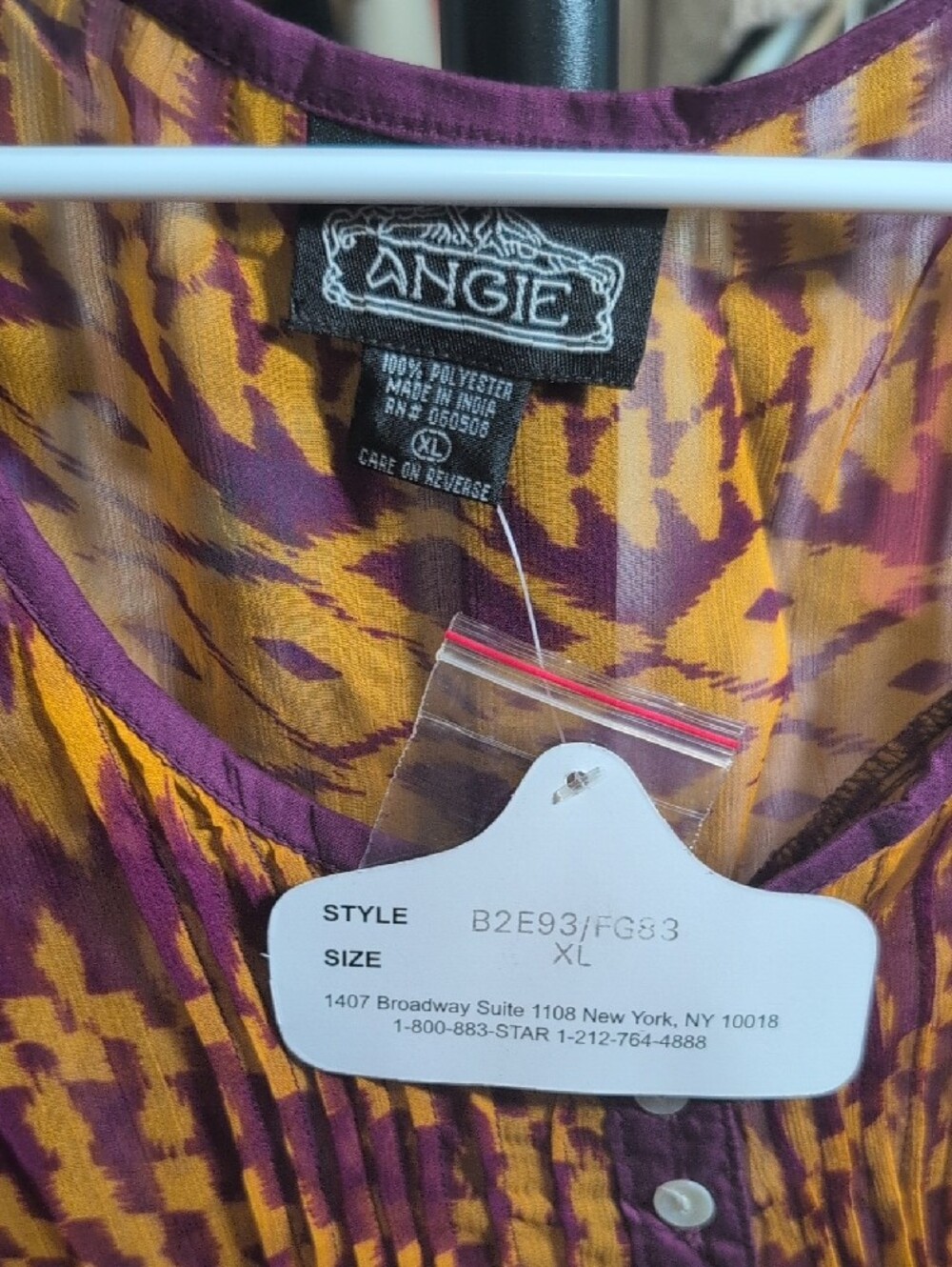 Angie Short-Sleeve Boho Button-Front Top in Mustard and Plum NWT - Picture 2 of 3